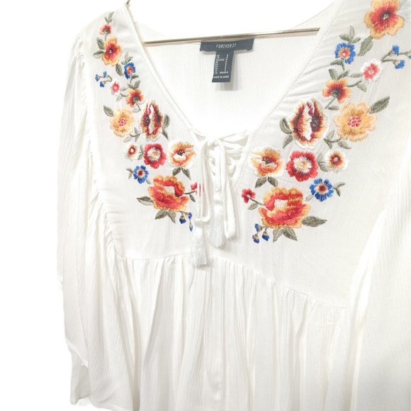 Forever 21 Floral Embroidered Peasant Top - Size Small - Picture 7 of 16